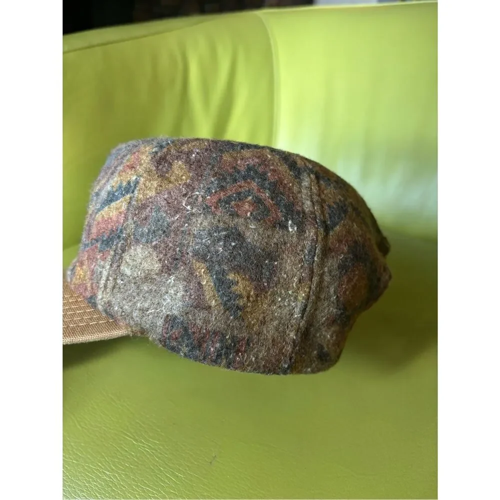 Vintage Carhartt Aztec Wool Snapback Hat Brown Duck Canvas Brim USA Made
